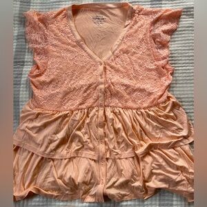 Torrid Super Soft Coral Lace Button-Down Blouse